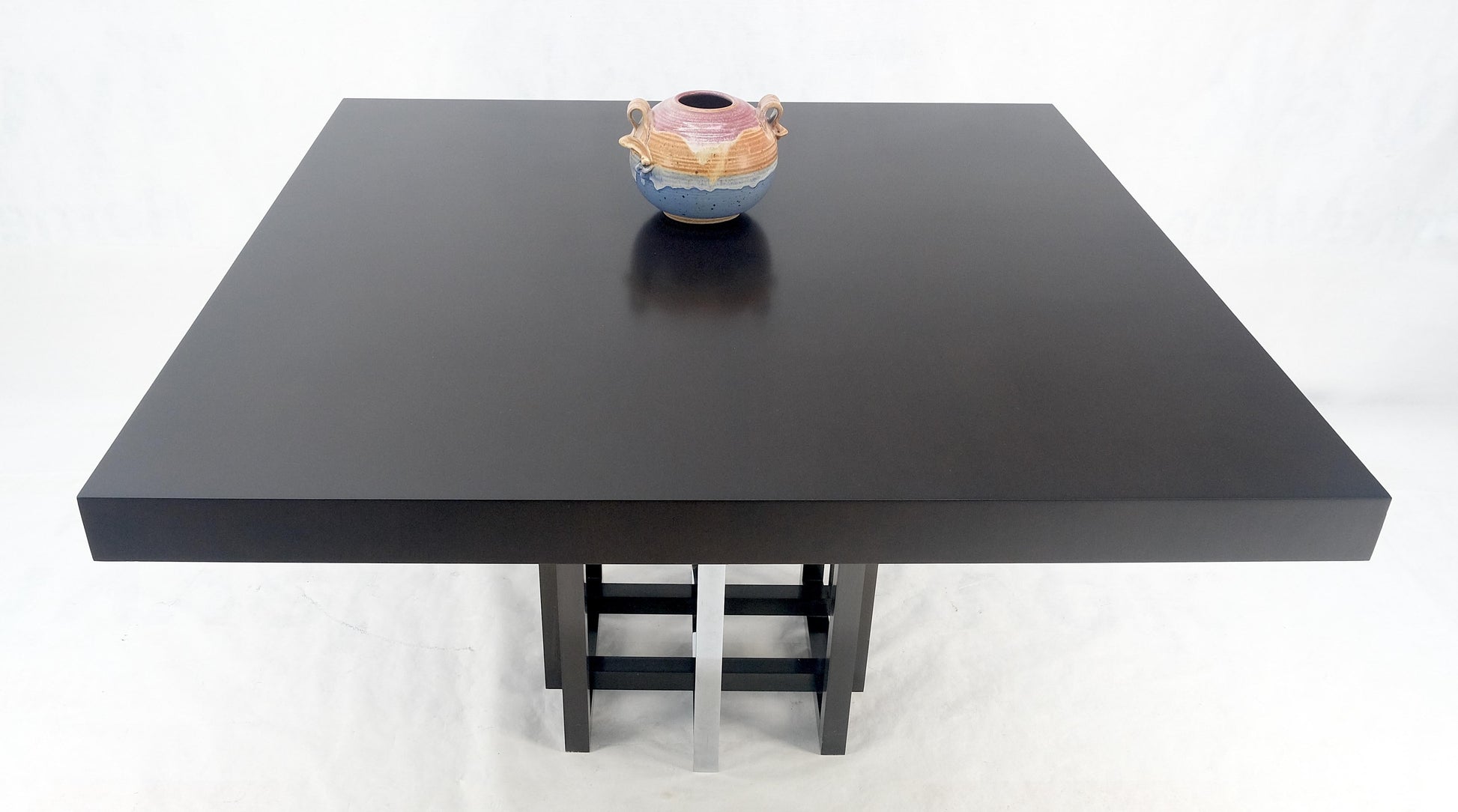 EstablishedLines Bronzed & Chrome Base Ebonized Mahogany Square Top Conference Dining Table MINT!