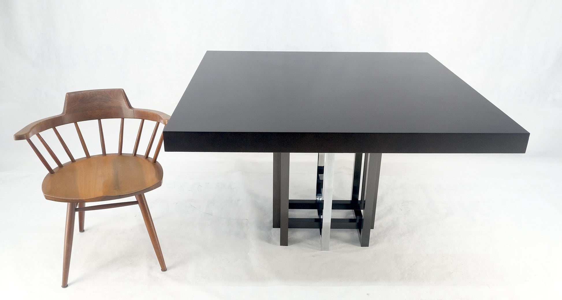 EstablishedLines Bronzed & Chrome Base Ebonized Mahogany Square Top Conference Dining Table MINT!