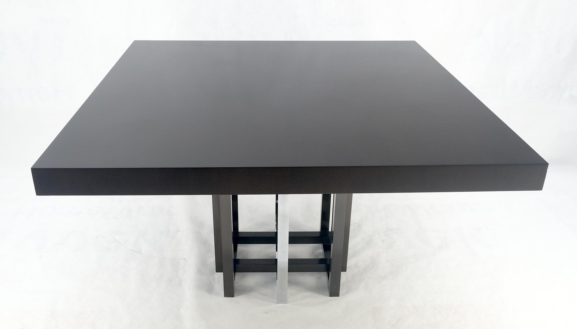 EstablishedLines Bronzed & Chrome Base Ebonized Mahogany Square Top Conference Dining Table MINT!