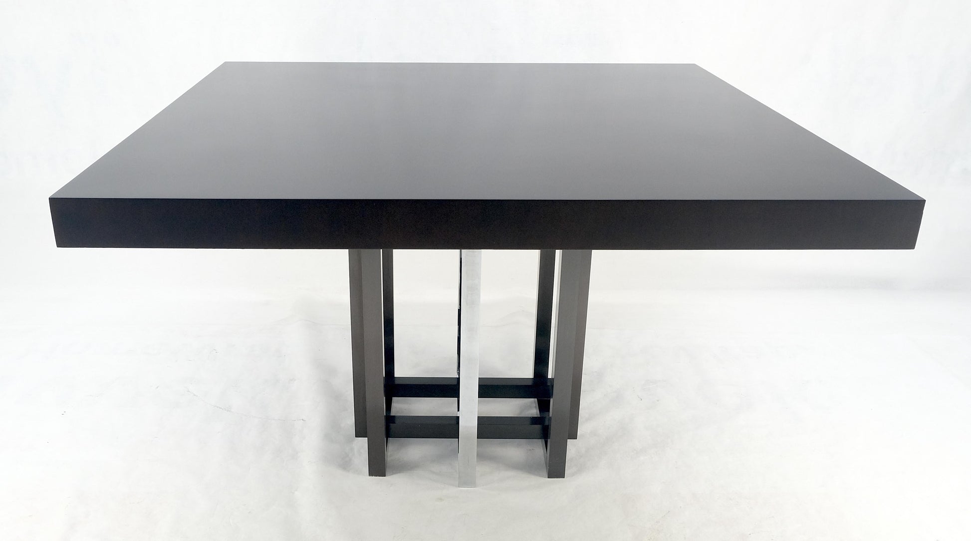 EstablishedLines Bronzed & Chrome Base Ebonized Mahogany Square Top Conference Dining Table MINT!