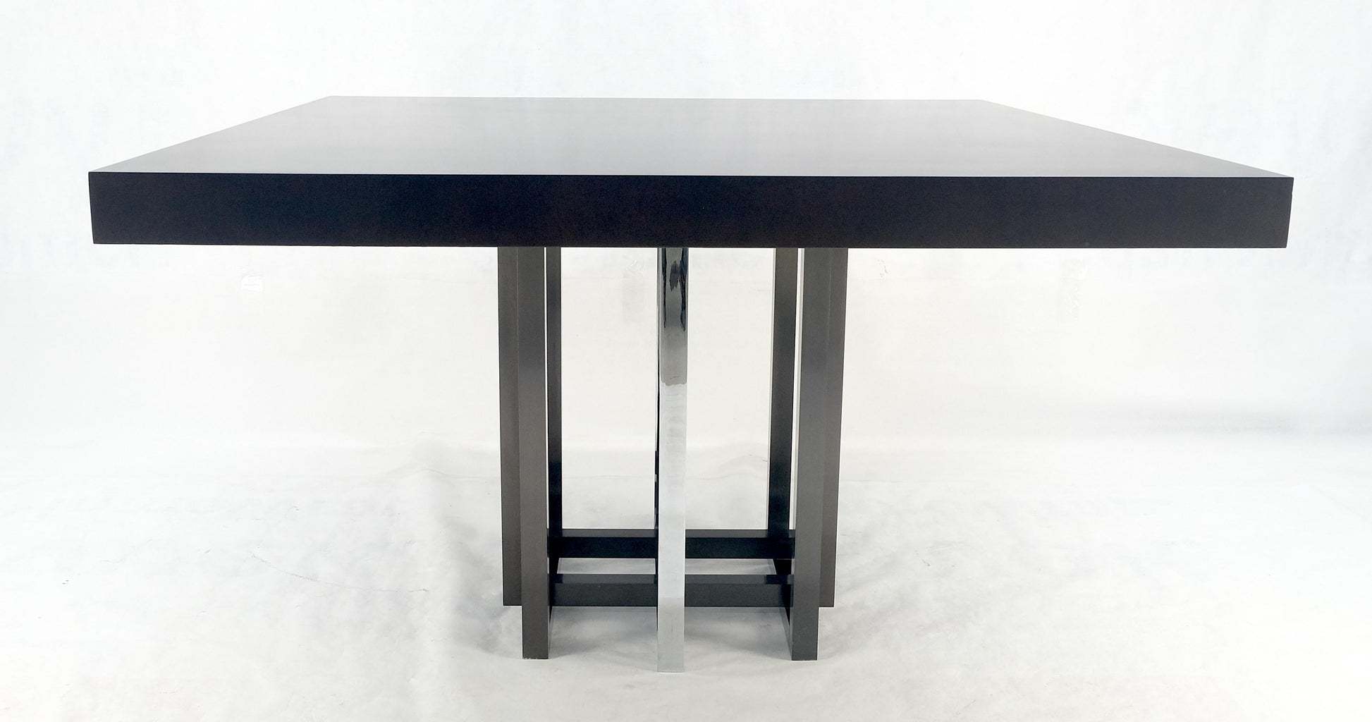 EstablishedLines Bronzed & Chrome Base Ebonized Mahogany Square Top Conference Dining Table MINT!