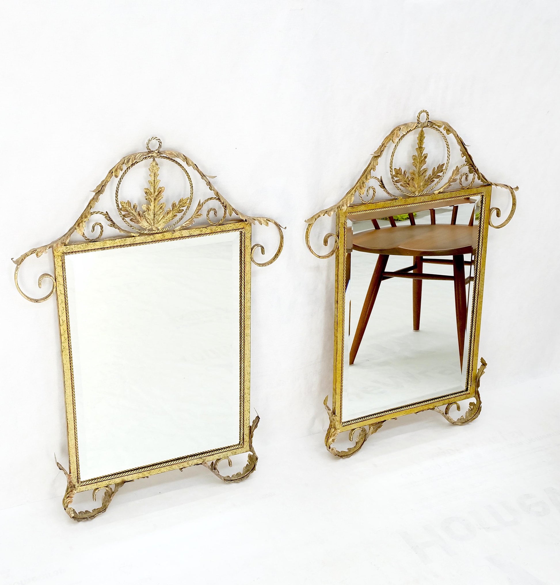 EstablishedLines Pair of Regency Style Gilt Metal Rectangle Wall Mirrors Mint!