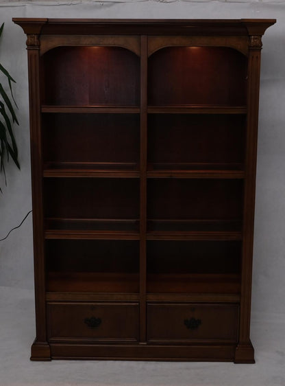 EstablishedLines Large Colonial Two Drawer Compartment Double Bookcase Shelf Wall Unit Lights