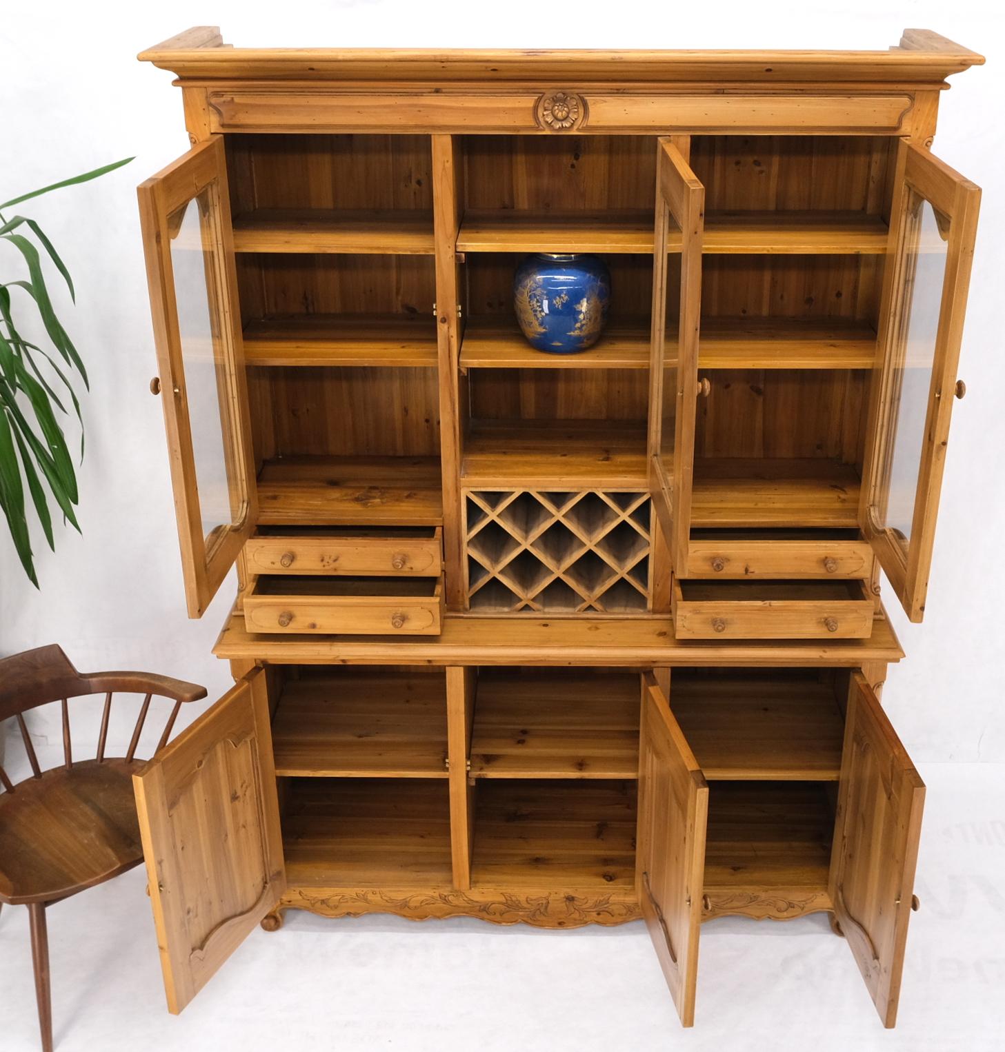 EstablishedLines Country French Vintage Wine Rack Two-Piece Pine Step-Back Hutch