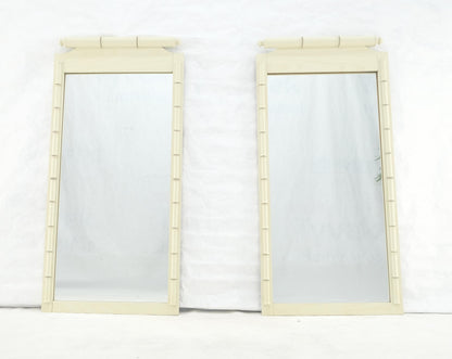 EstablishedLines Pair of White Lacquer Mid Century Modern Rectangle Faux Bamboo Wall Mirrors MINT