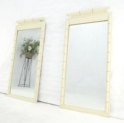 EstablishedLines Pair of White Lacquer Mid Century Modern Rectangle Faux Bamboo Wall Mirrors MINT