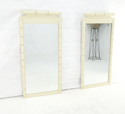 EstablishedLines Pair of White Lacquer Mid Century Modern Rectangle Faux Bamboo Wall Mirrors MINT