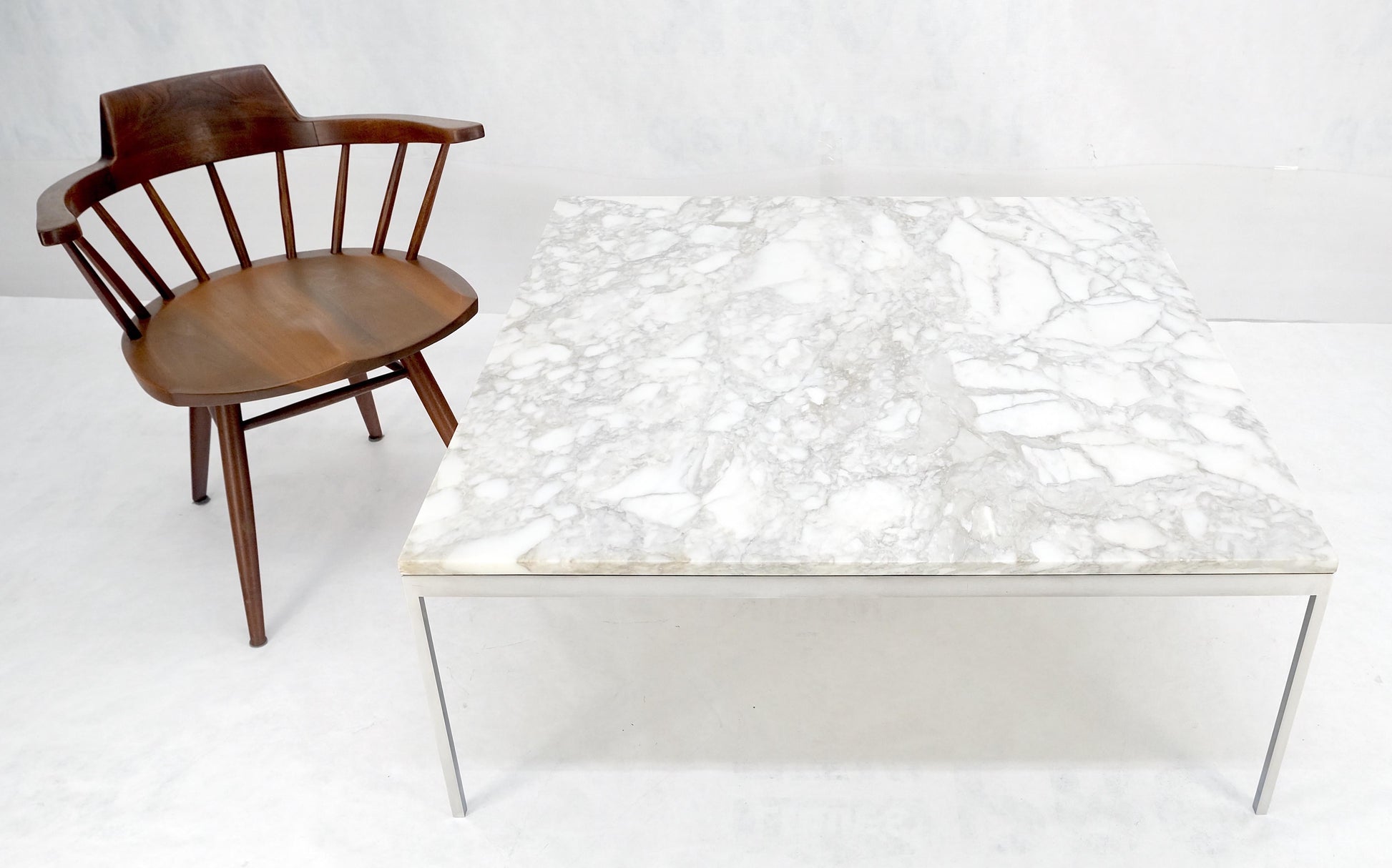EstablishedLines Solid Stainless Steel Marble Top 42x42 Square Mid Century Modern Coffee Table