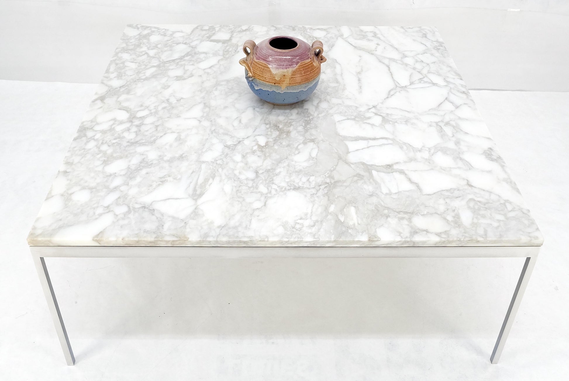 EstablishedLines Solid Stainless Steel Marble Top 42x42 Square Mid Century Modern Coffee Table