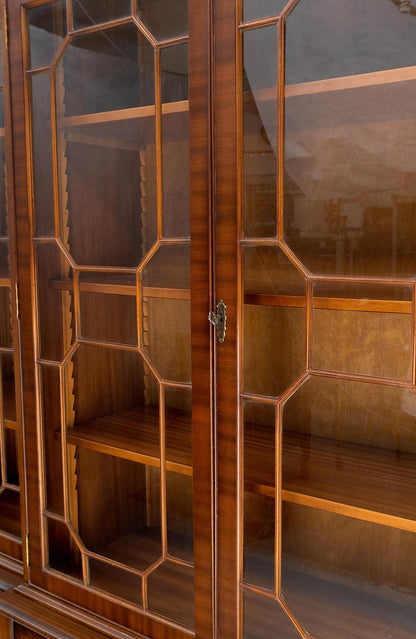 EstablishedLines Georgian Flame Mahogany Breakfront Bookcase Butlers Drop Desk Individual Glass