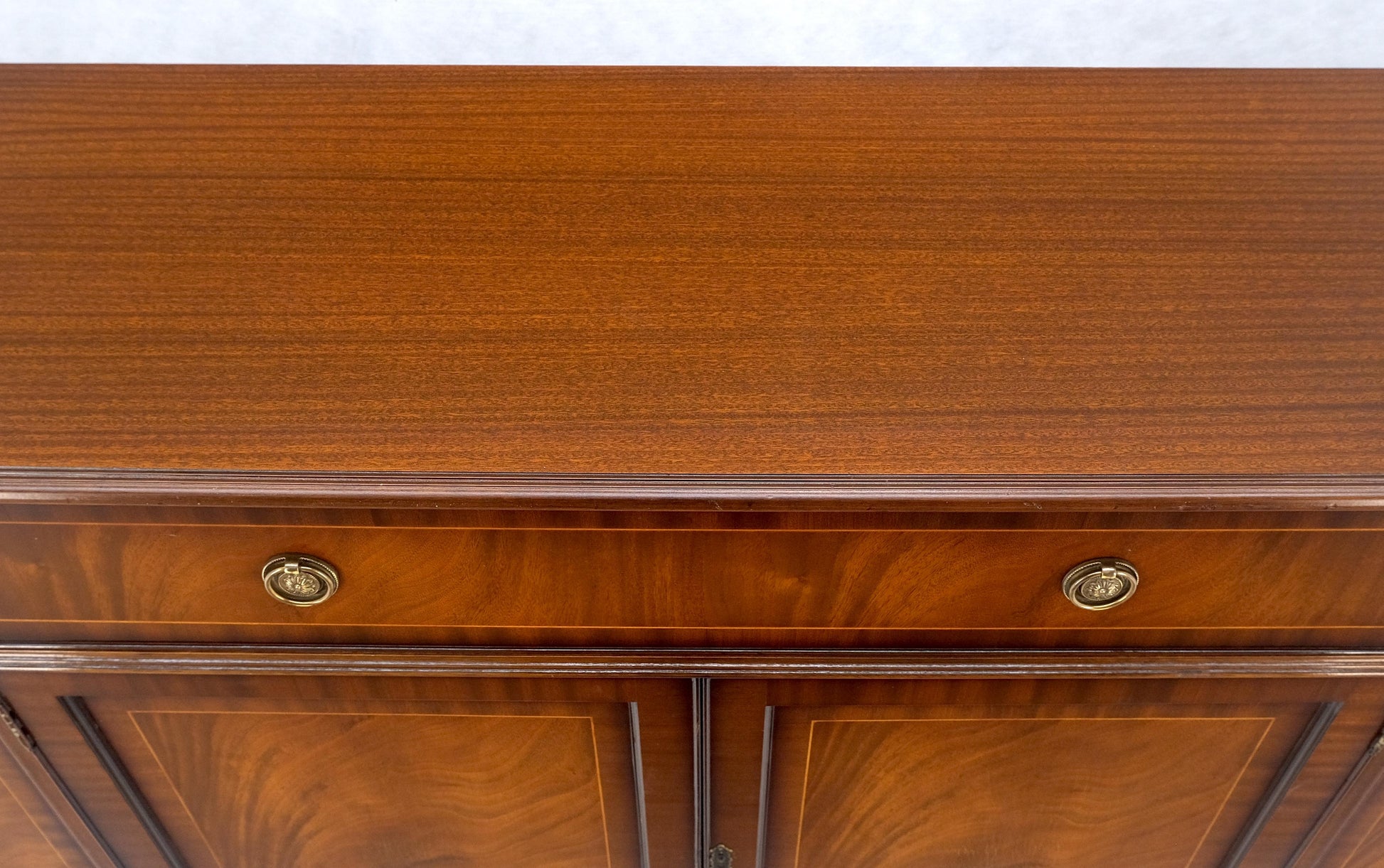 EstablishedLines Georgian Flame Mahogany Breakfront Bookcase Butlers Drop Desk Individual Glass