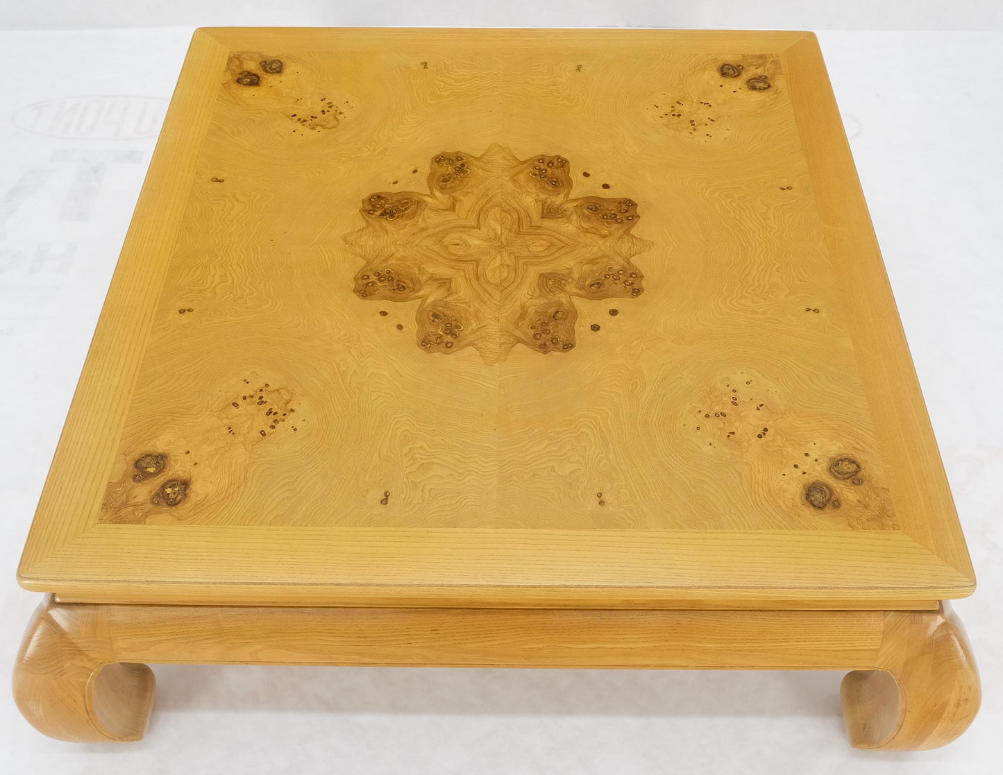 EstablishedLines Large 4' Square Burl Wood Top Massive Legs Oriental Chinese Coffee Center Table
