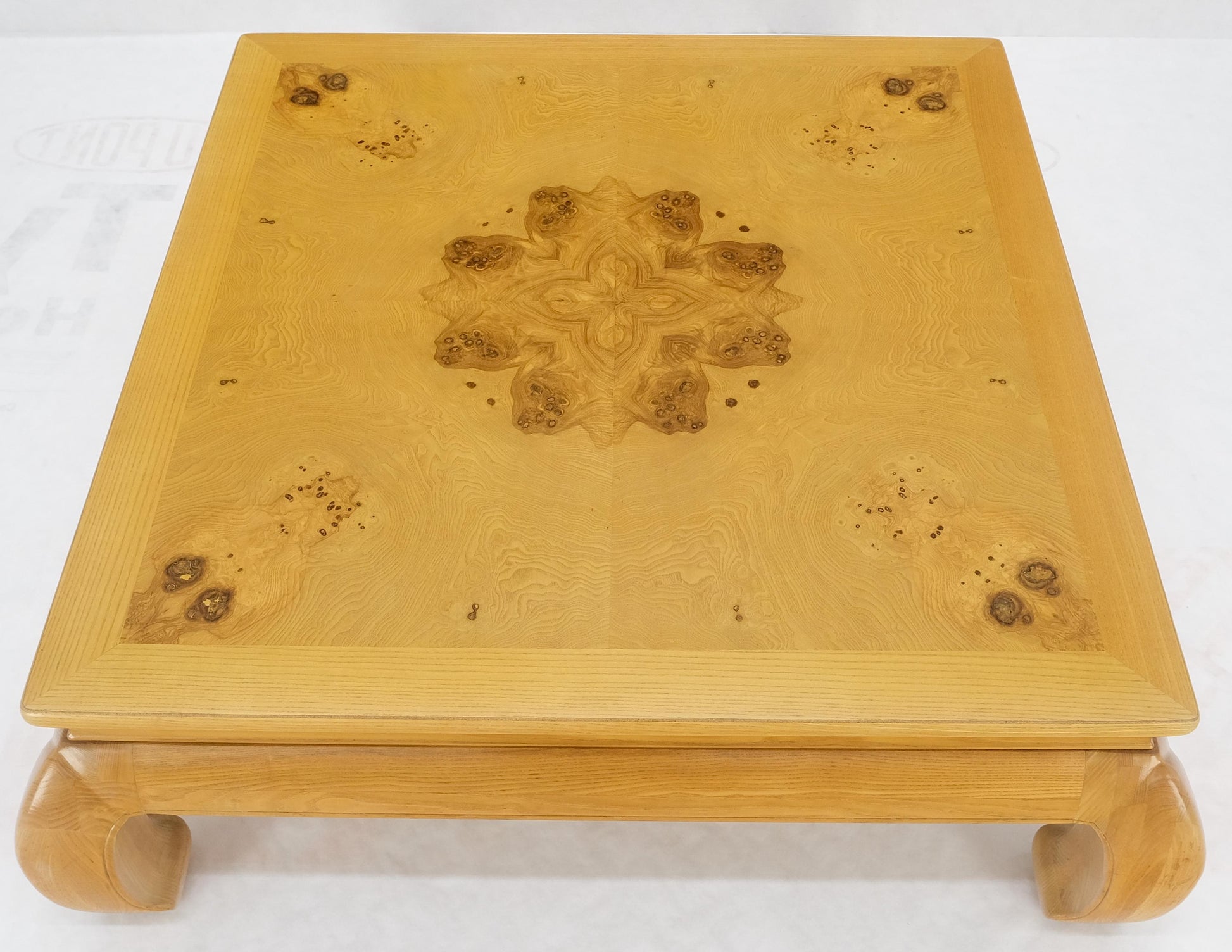EstablishedLines Large 4' Square Burl Wood Top Massive Legs Oriental Chinese Coffee Center Table