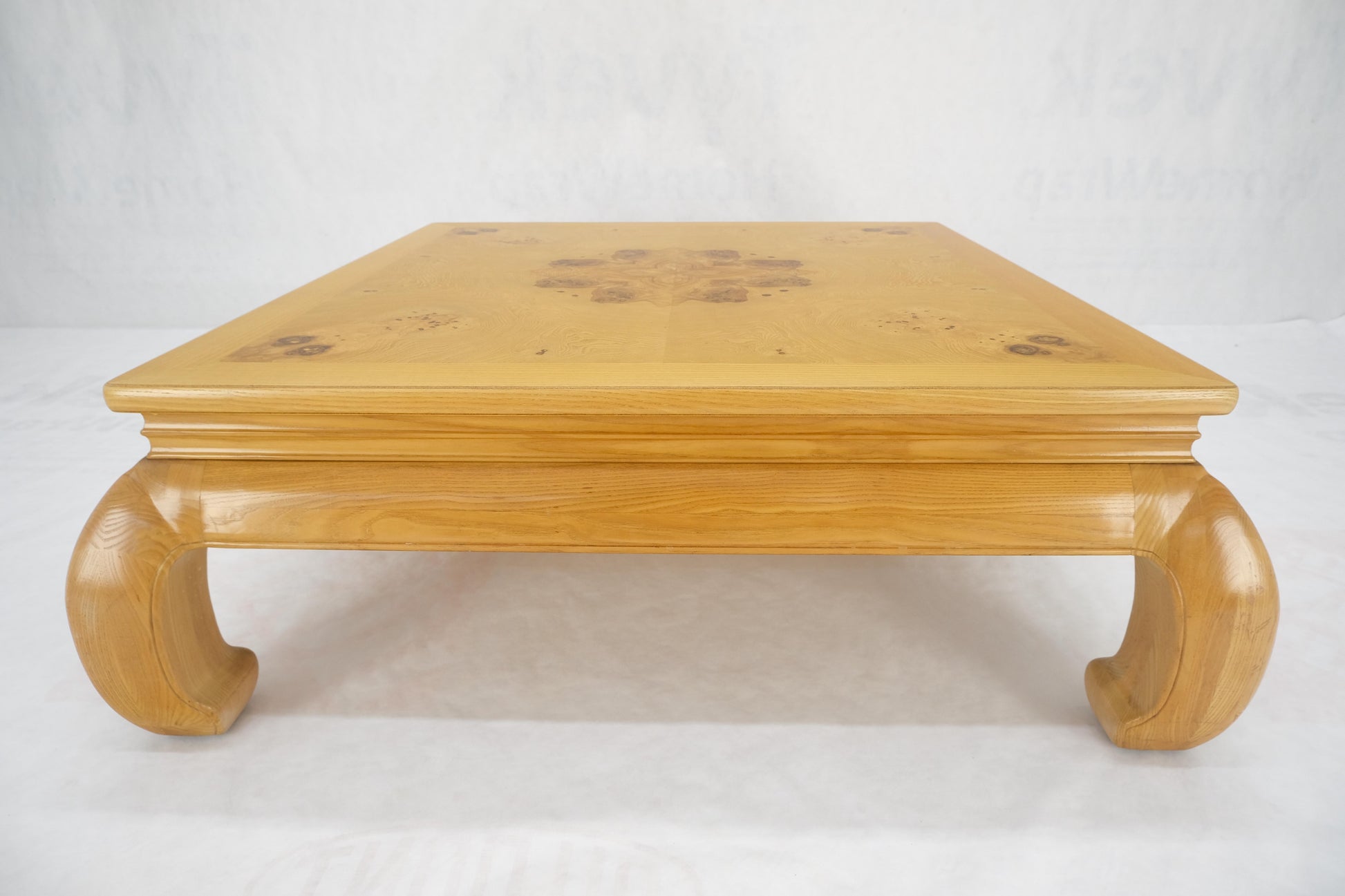 EstablishedLines Large 4' Square Burl Wood Top Massive Legs Oriental Chinese Coffee Center Table