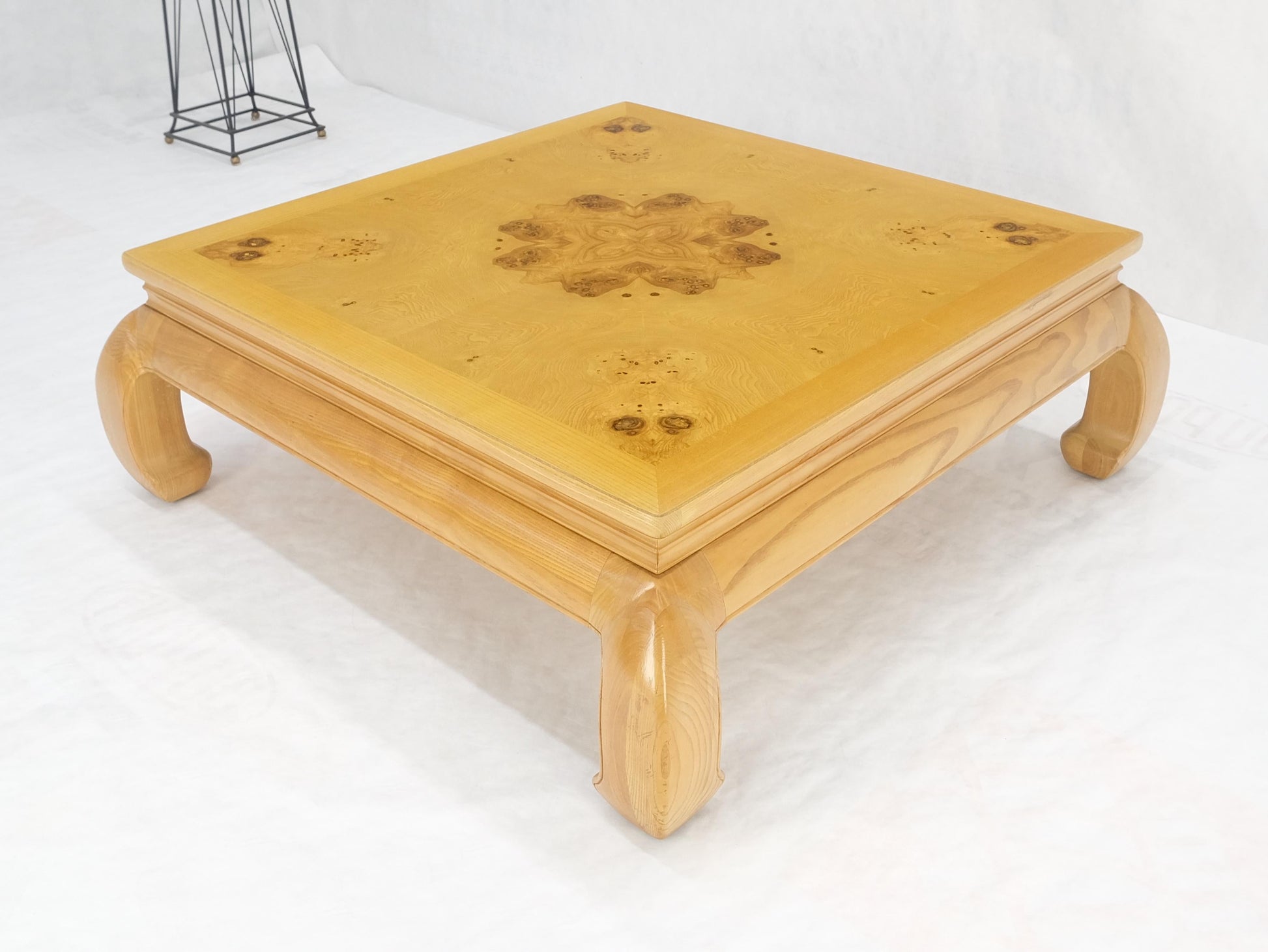 EstablishedLines Large 4' Square Burl Wood Top Massive Legs Oriental Chinese Coffee Center Table