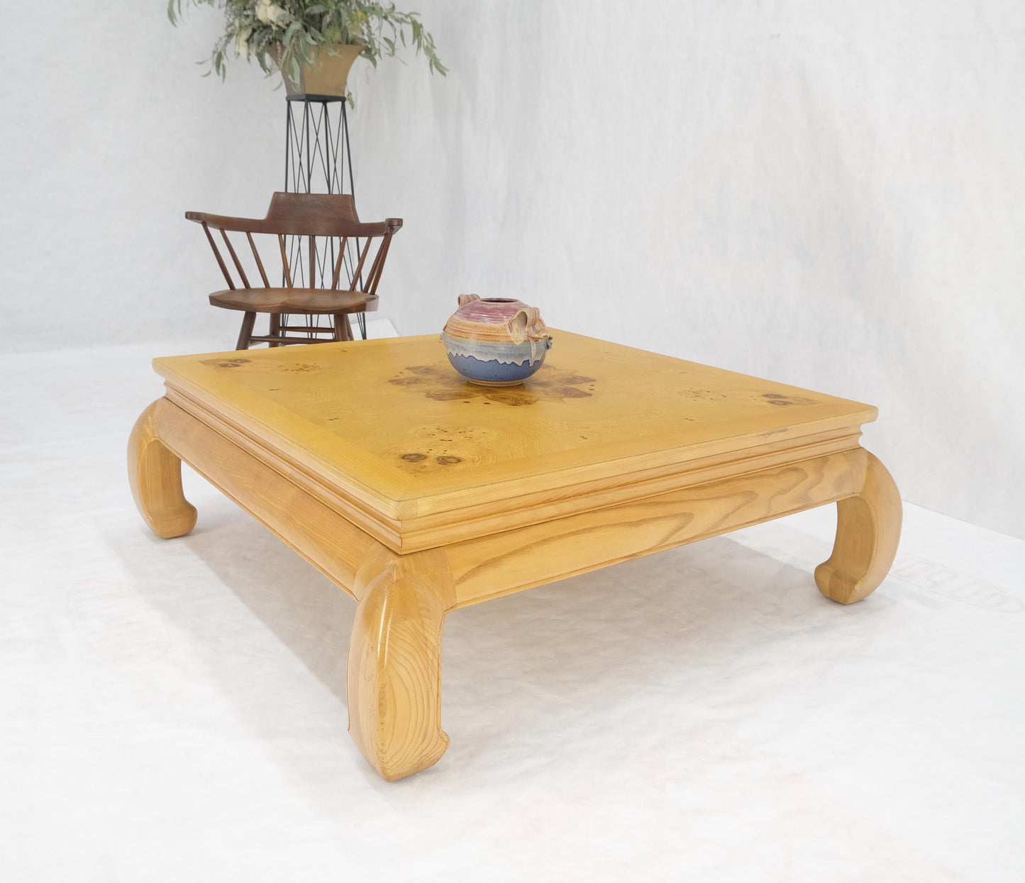 EstablishedLines Large 4' Square Burl Wood Top Massive Legs Oriental Chinese Coffee Center Table