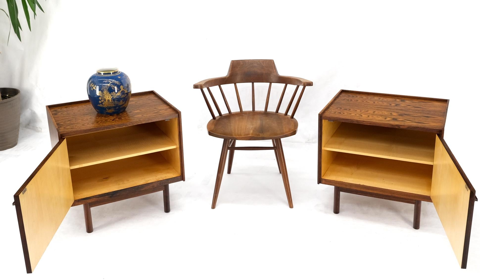 EstablishedLines Pair of Gallery Top Danish Mid Century Modern Rosewood End Tables Night Stands