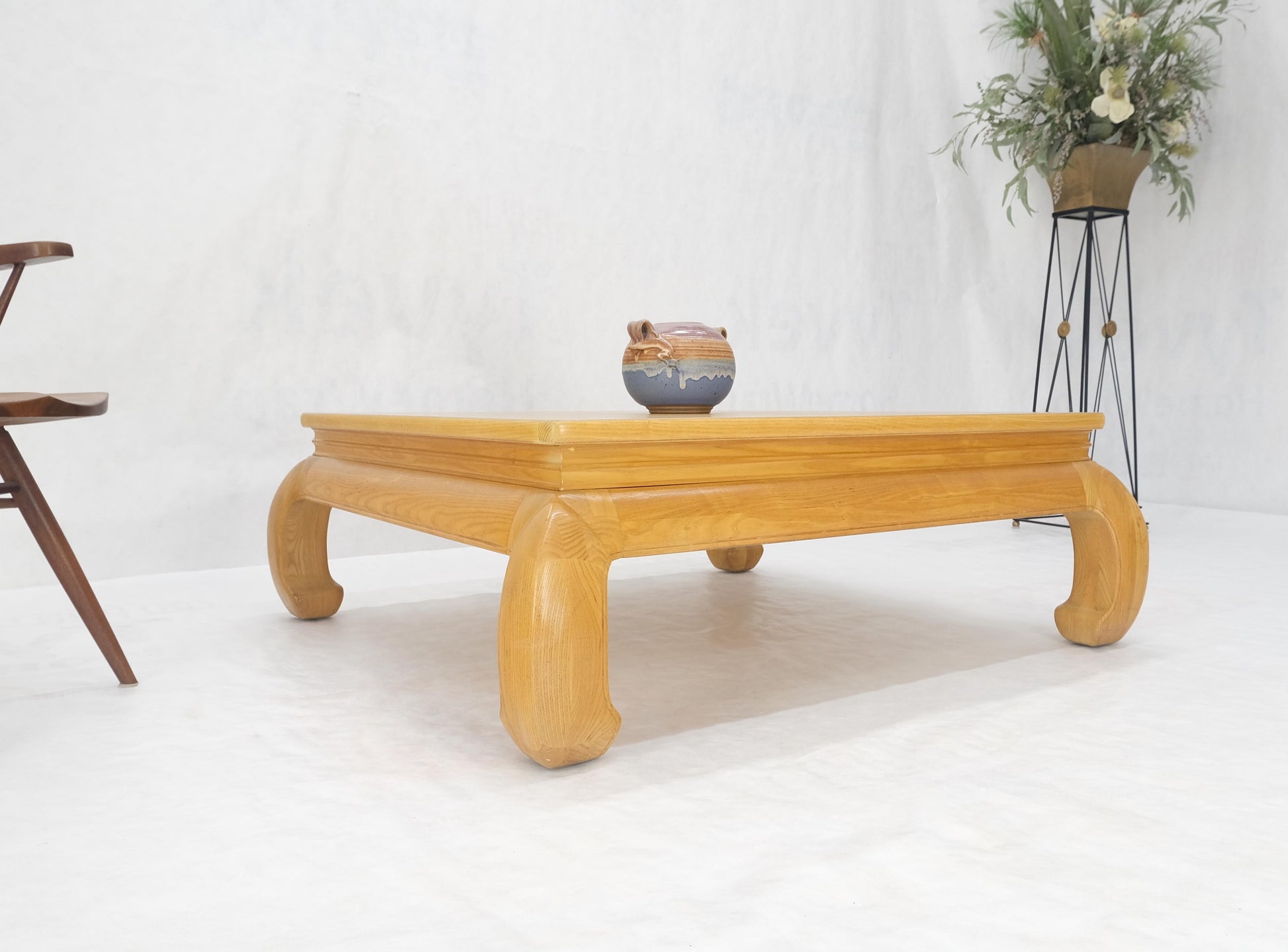 EstablishedLines Large 4' Square Burl Wood Top Massive Legs Oriental Chinese Coffee Center Table
