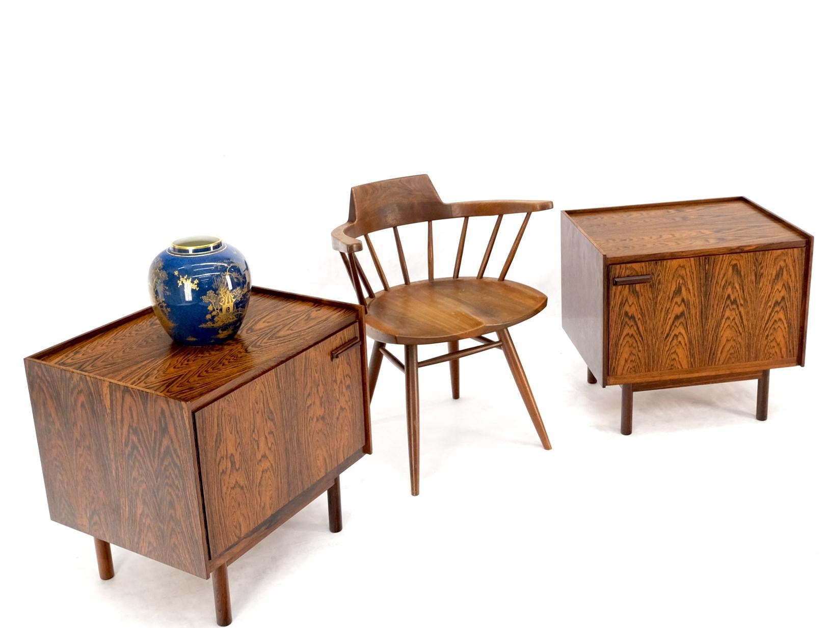 EstablishedLines Pair of Gallery Top Danish Mid Century Modern Rosewood End Tables Night Stands