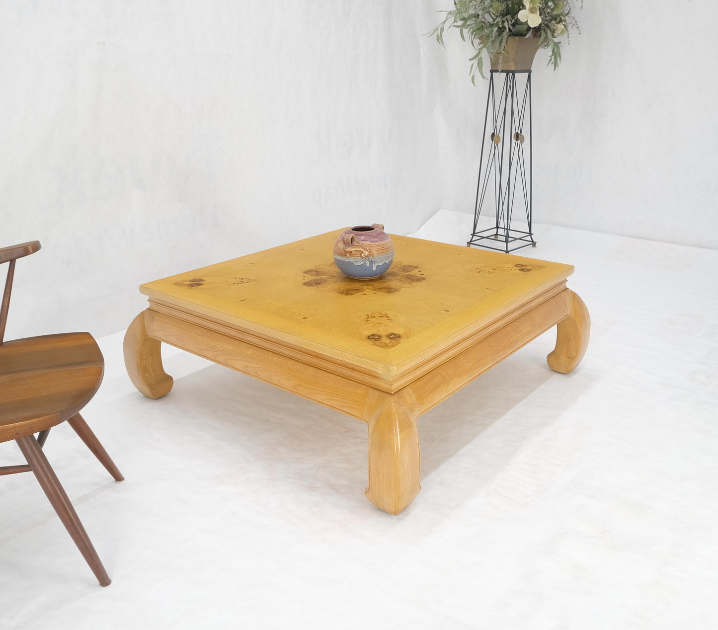 EstablishedLines Large 4' Square Burl Wood Top Massive Legs Oriental Chinese Coffee Center Table