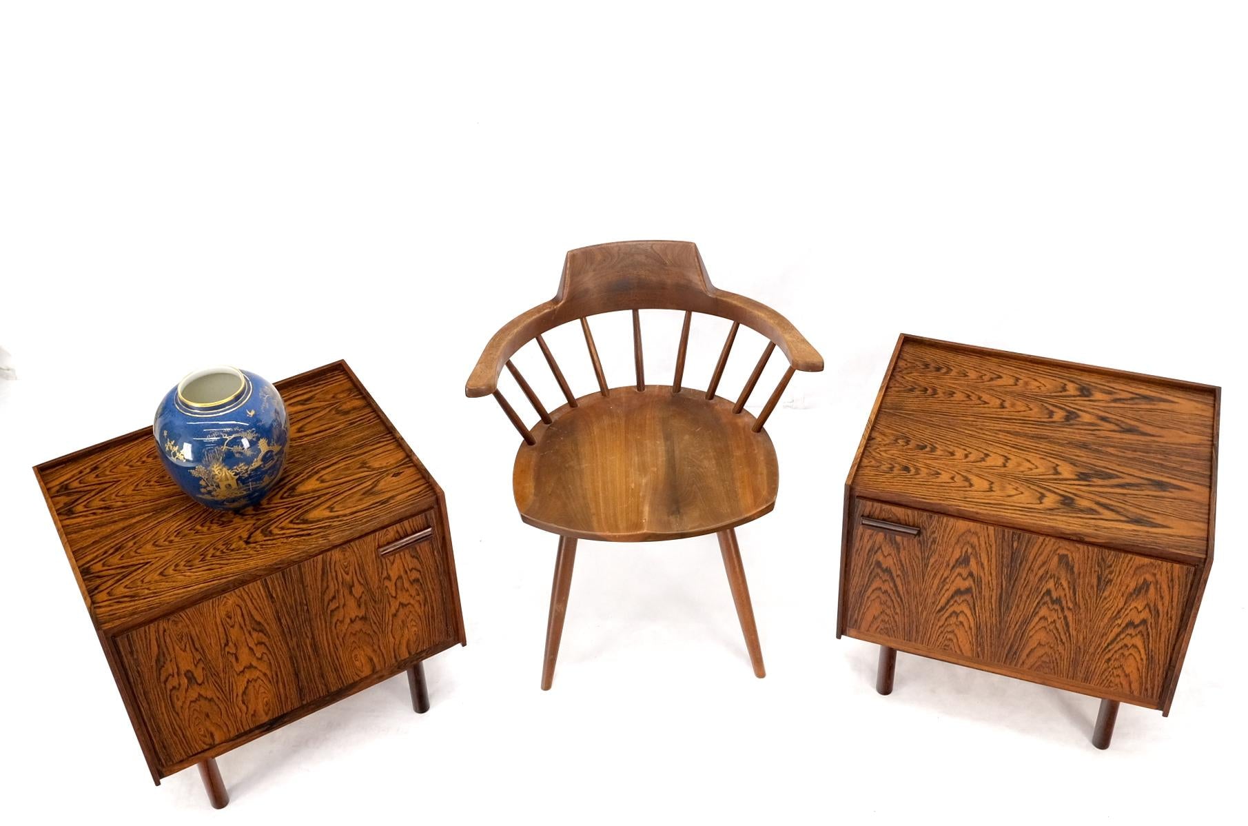 EstablishedLines Pair of Gallery Top Danish Mid Century Modern Rosewood End Tables Night Stands