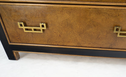 Pair Burl Wood Black Lacquer Solid Brass Drop Pull 2 Drawer Night Stands MINT!