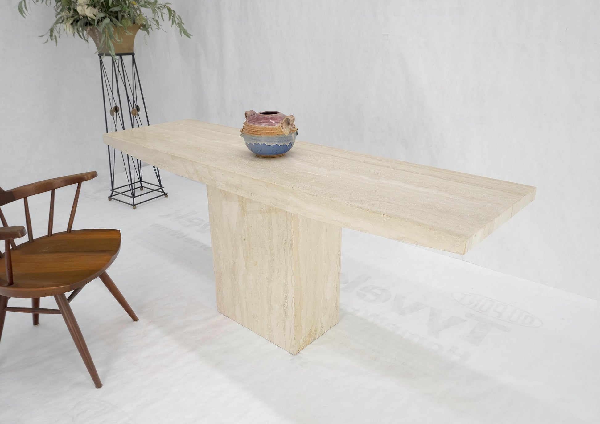 EstablishedLines Made in Italy Single Pedestal Base Travertine 6 Foot Console Sofa Table MINT!