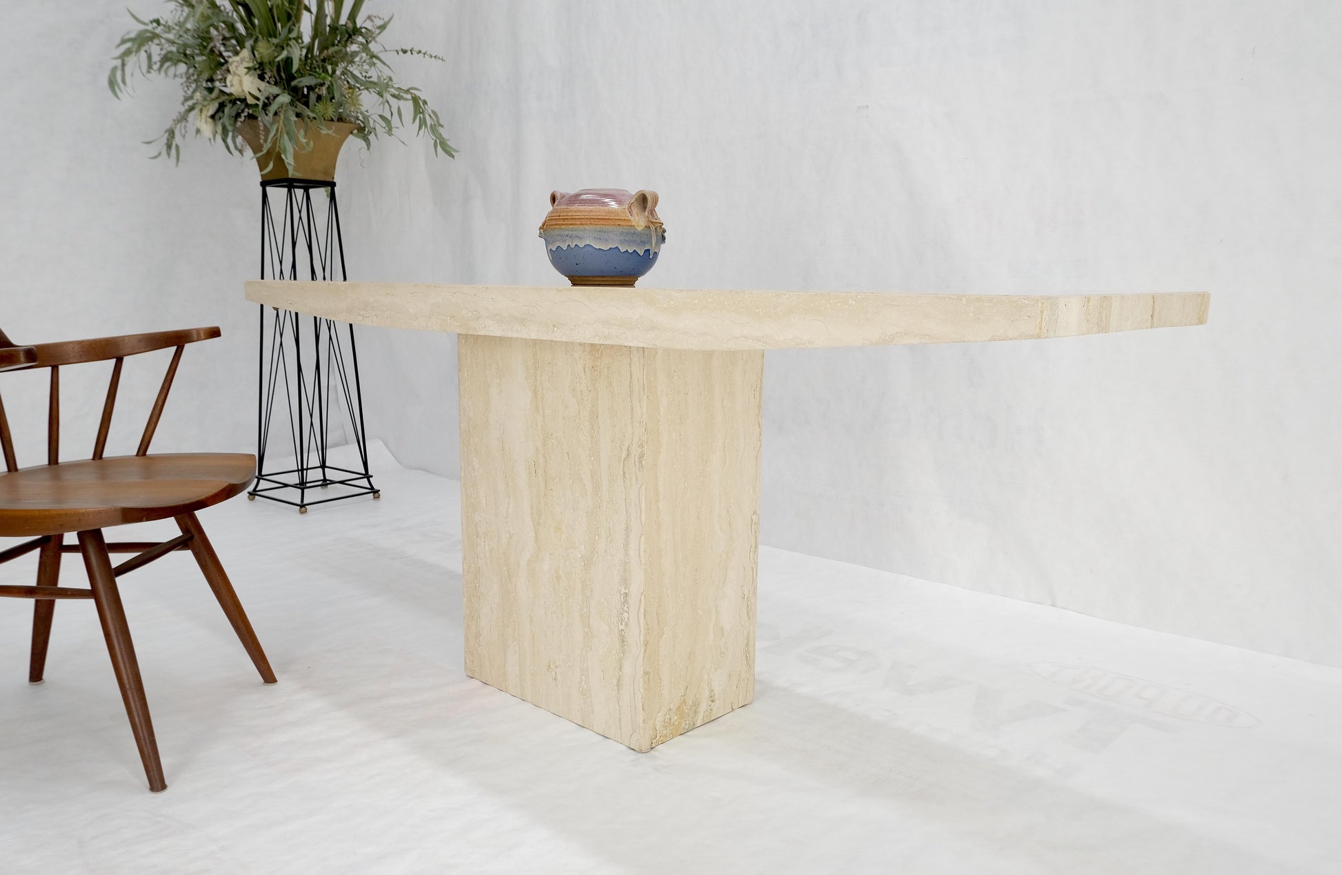 EstablishedLines Made in Italy Single Pedestal Base Travertine 6 Foot Console Sofa Table MINT!