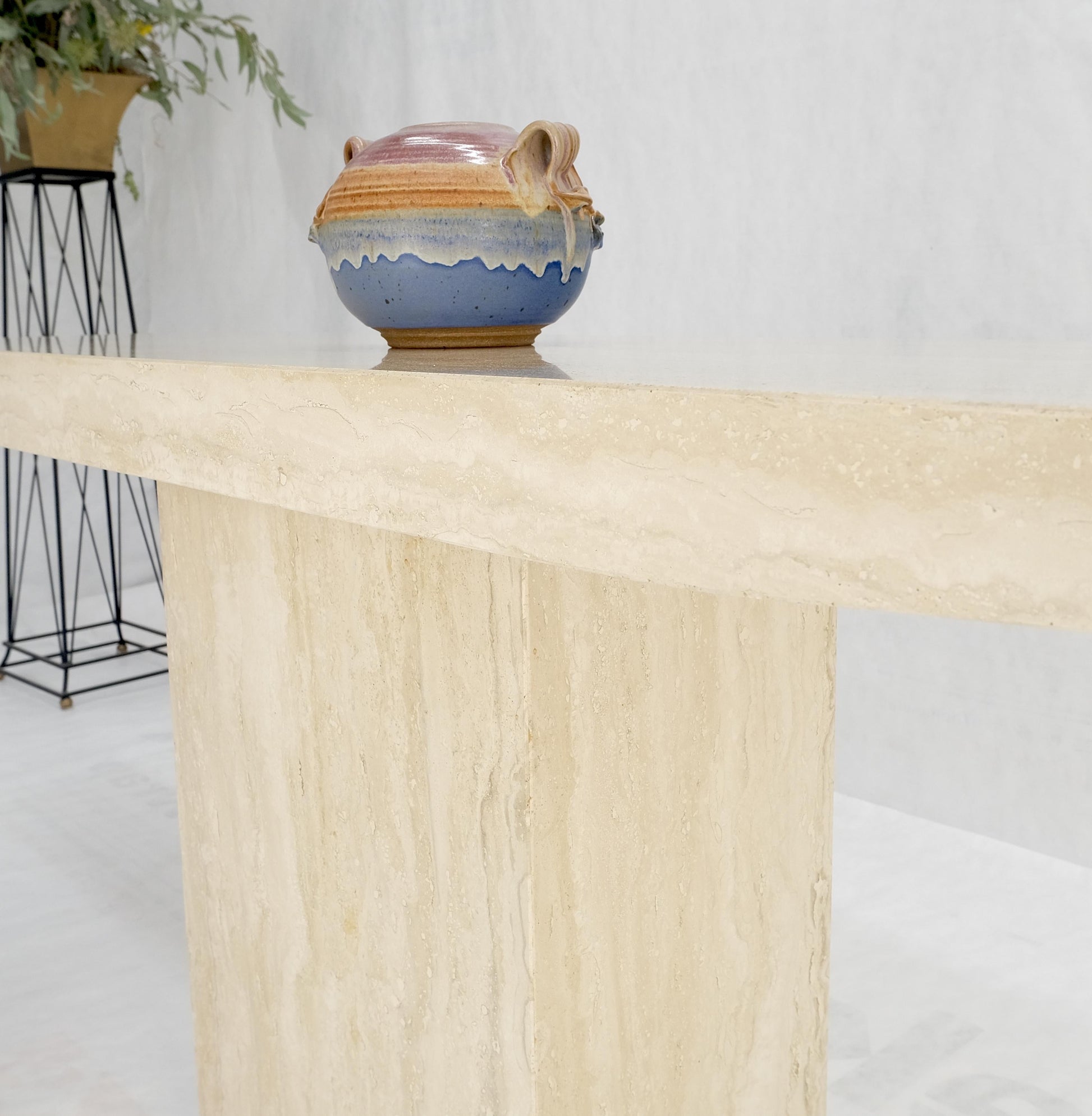 EstablishedLines Made in Italy Single Pedestal Base Travertine 6 Foot Console Sofa Table MINT!