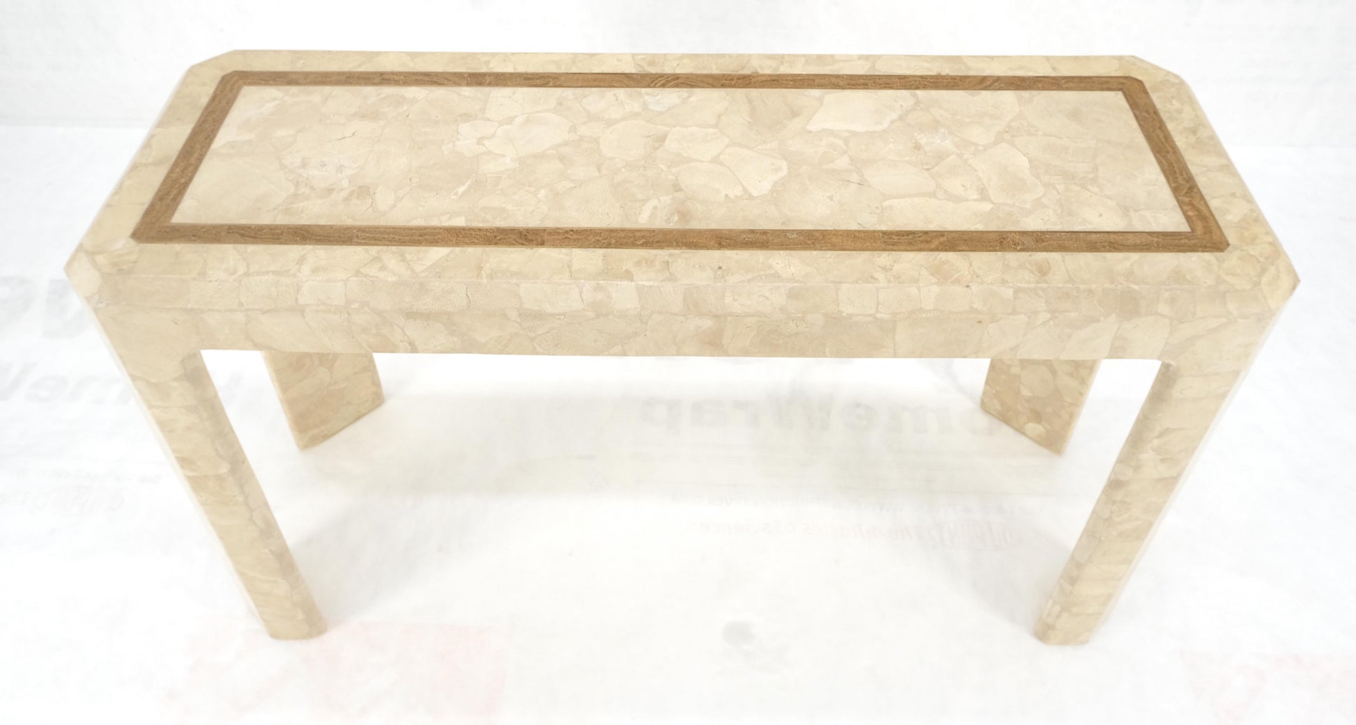 EstablishedLines Tessellated Travertine Inlayed Top Console Sofa Table Mid Century Modern MINT!