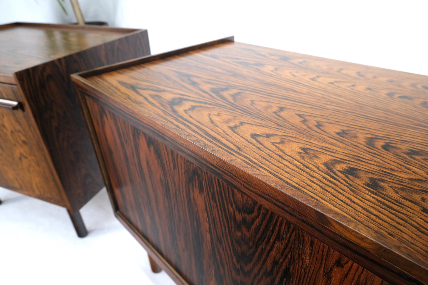 EstablishedLines Pair of Gallery Top Danish Mid Century Modern Rosewood End Tables Night Stands