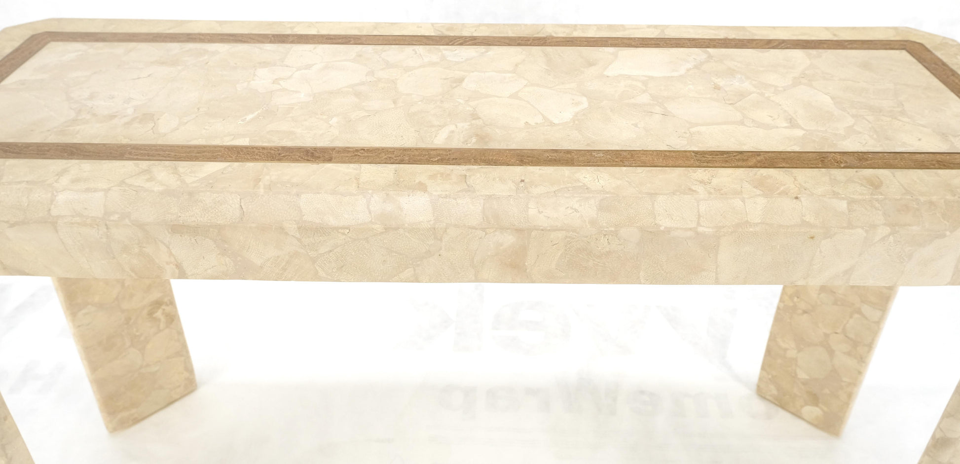 EstablishedLines Tessellated Travertine Inlayed Top Console Sofa Table Mid Century Modern MINT!
