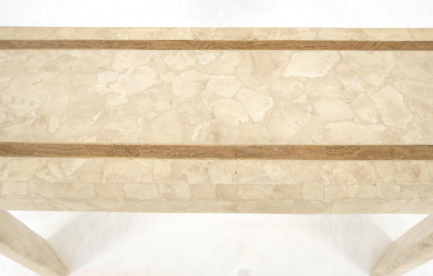 EstablishedLines Tessellated Travertine Inlayed Top Console Sofa Table Mid Century Modern MINT!