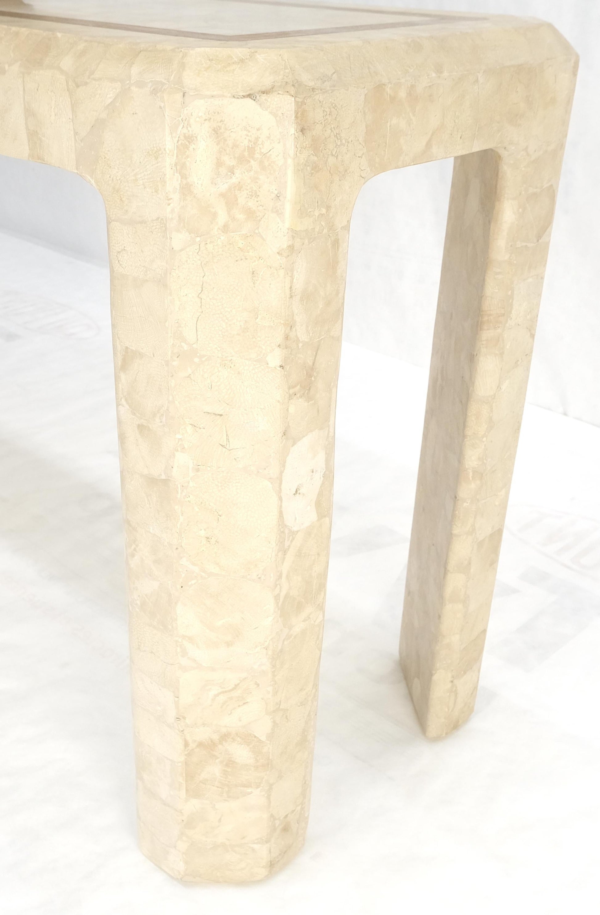 EstablishedLines Tessellated Travertine Inlayed Top Console Sofa Table Mid Century Modern MINT!