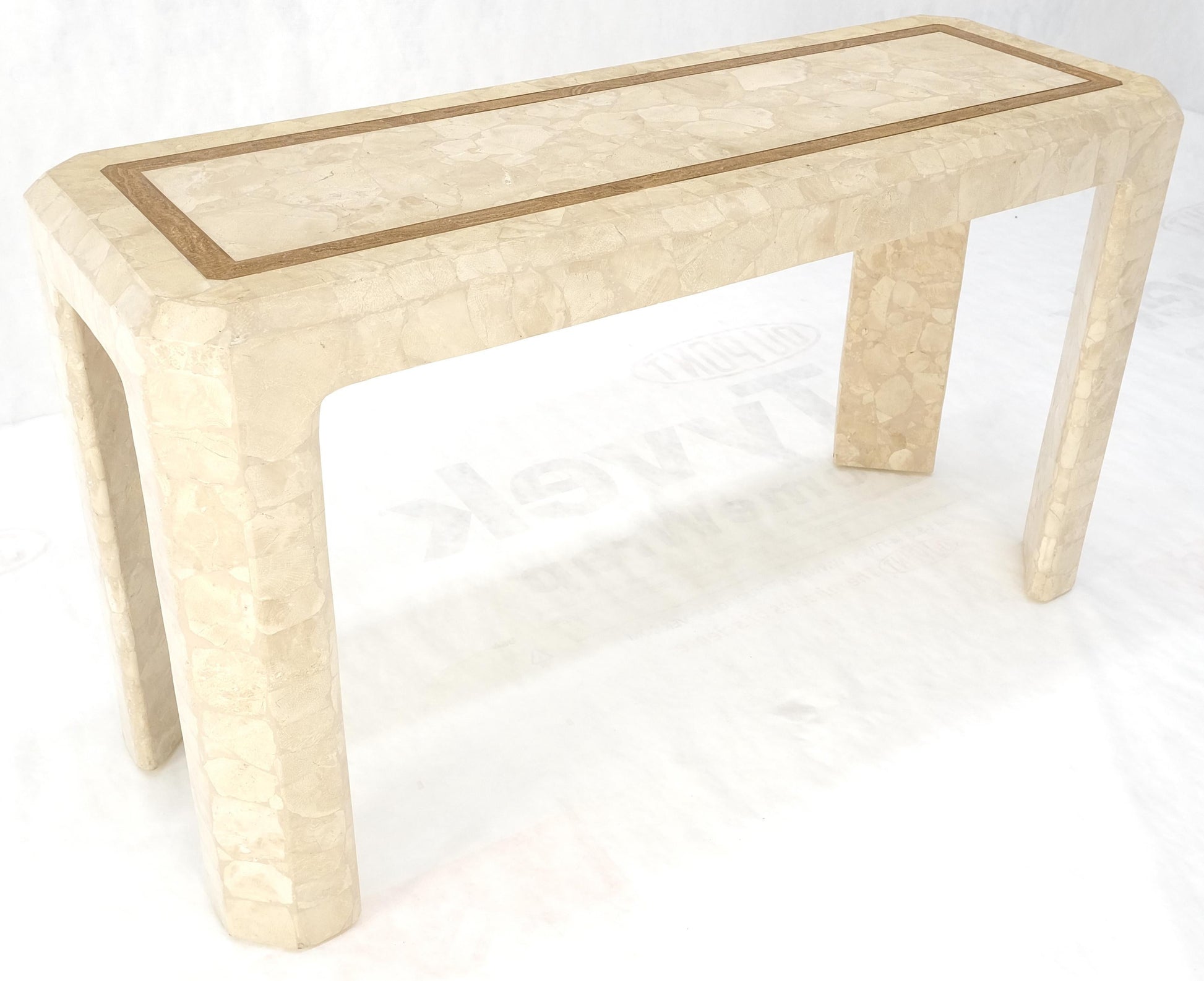 EstablishedLines Tessellated Travertine Inlayed Top Console Sofa Table Mid Century Modern MINT!