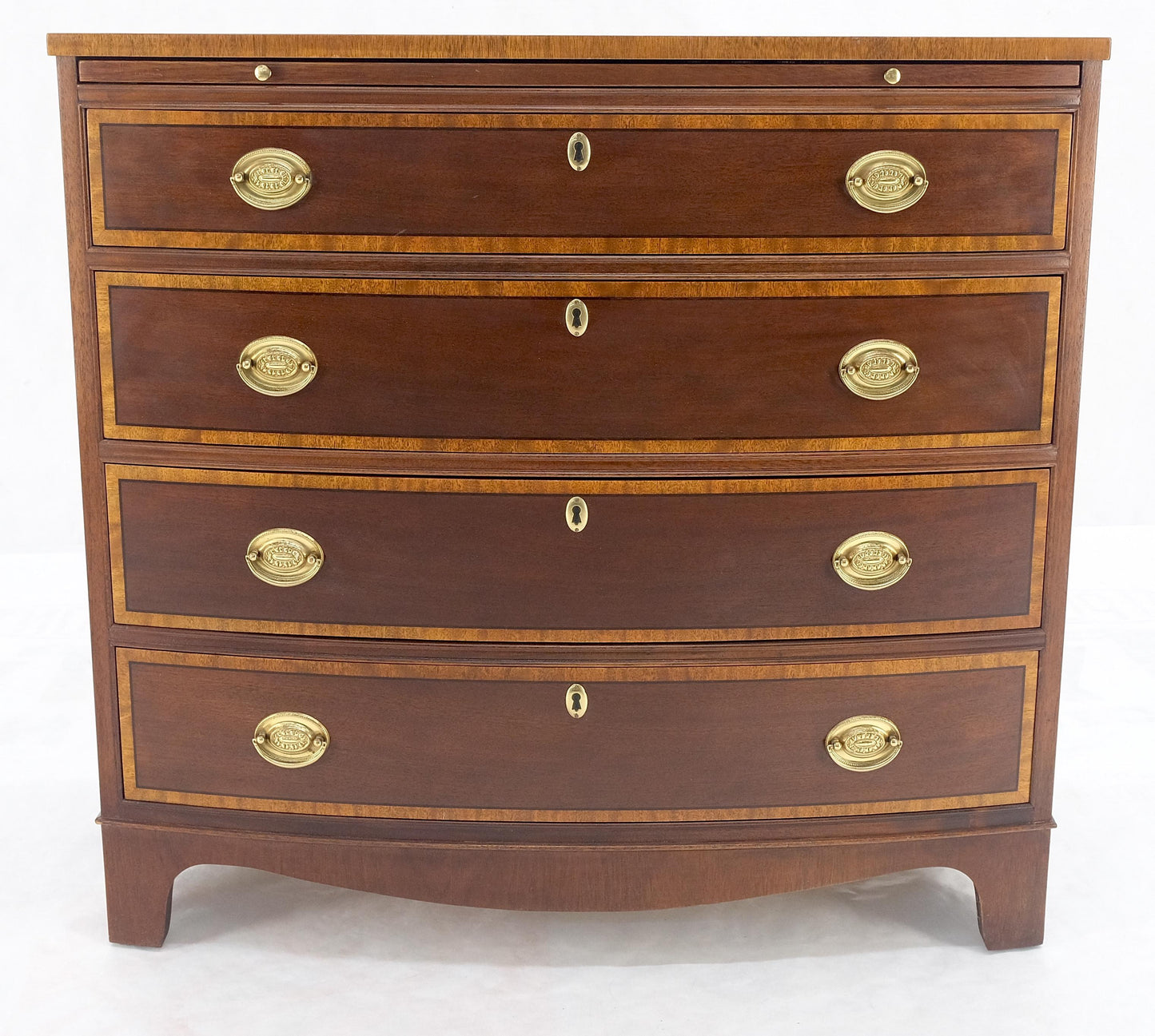 BAKER Bow Front Banded Top & 4 Drawers Pull Out Desk Bachelor Chest Dresser MINT
