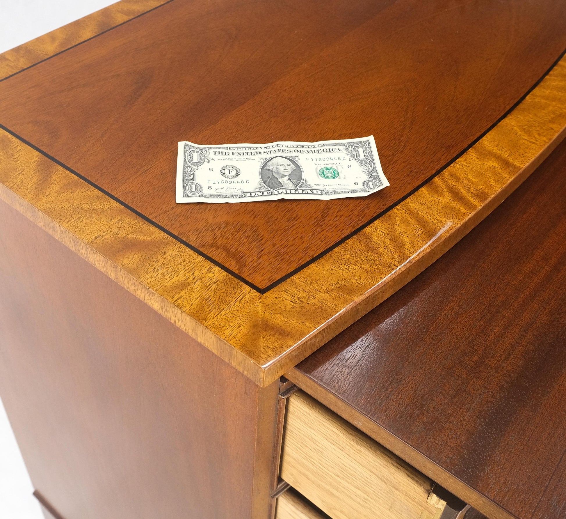 EstablishedLines BAKER Bow Front Banded Top & 4 Drawers Pull Out Desk Bachelor Chest Dresser MINT