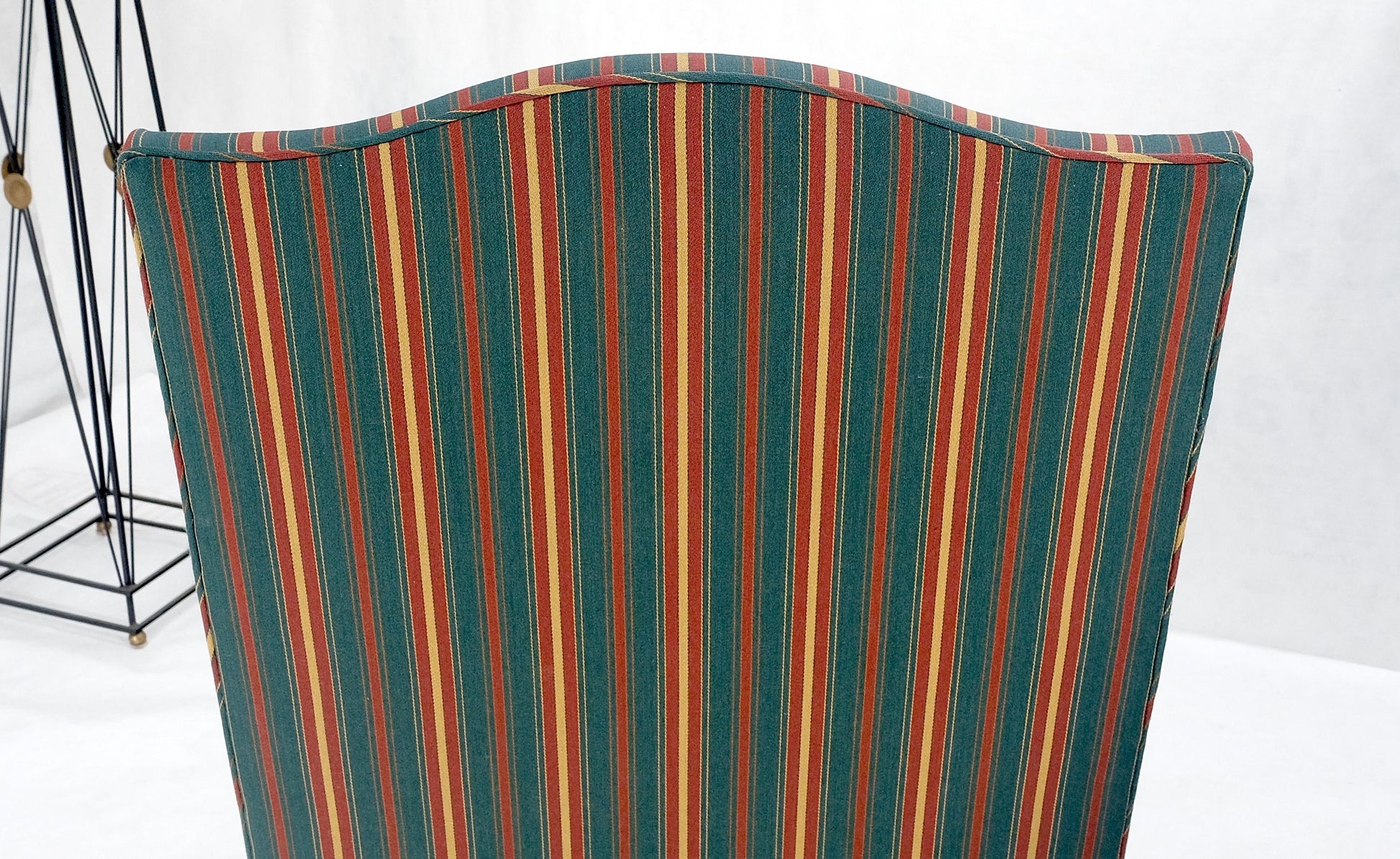 EstablishedLines Pair of Carved Bases & Arms Striped Upholstery Fire Side Arm Lounge Chairs MINT!