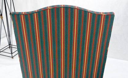 EstablishedLines Pair of Carved Bases & Arms Striped Upholstery Fire Side Arm Lounge Chairs MINT!