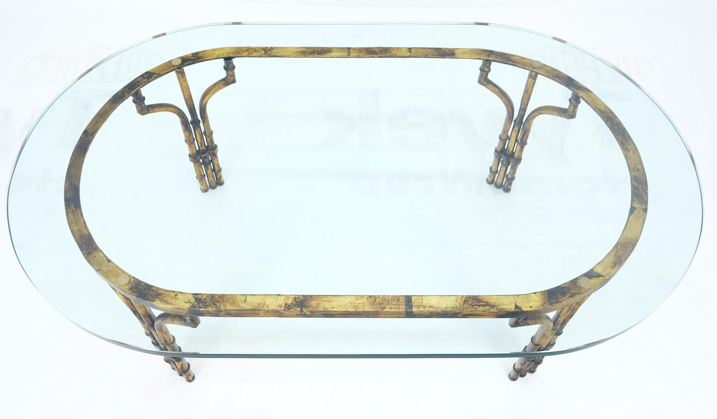 EstablishedLines Faux Metal Bamboo Base Racetrack Oval 3/4" Thick Glass Top Coffee Table MINT!