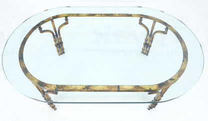 EstablishedLines Faux Metal Bamboo Base Racetrack Oval 3/4" Thick Glass Top Coffee Table MINT!