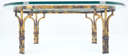 EstablishedLines Faux Metal Bamboo Base Racetrack Oval 3/4" Thick Glass Top Coffee Table MINT!