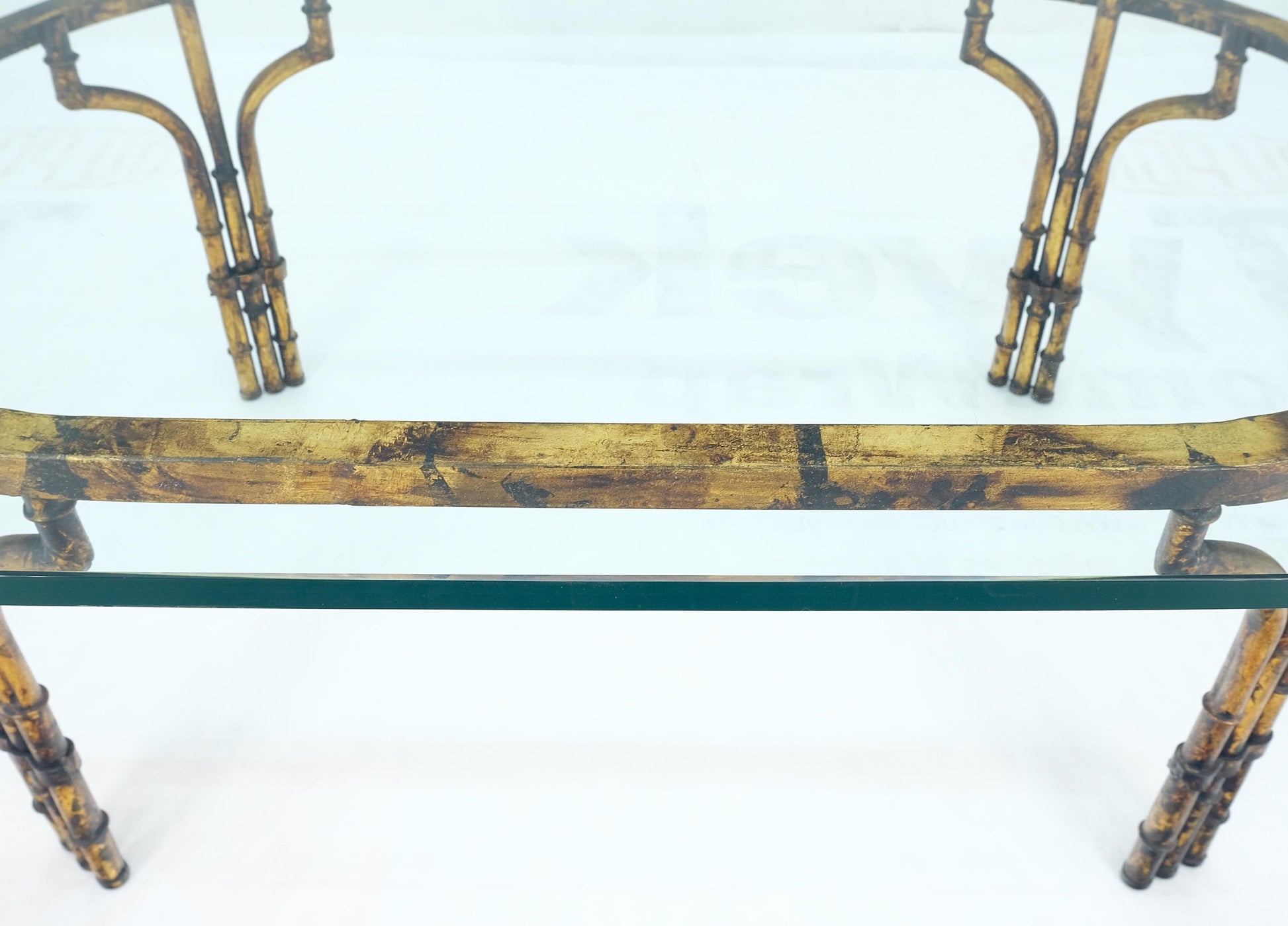 EstablishedLines Faux Metal Bamboo Base Racetrack Oval 3/4" Thick Glass Top Coffee Table MINT!