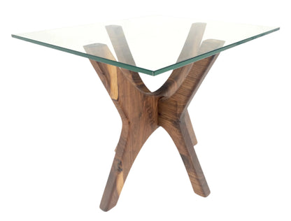 Modern Solid Walnut Wood Rectangular Glass Top Parabolic Side Table