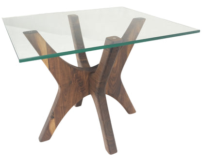 Modern Solid Walnut Wood Rectangular Glass Top Parabolic Side Table