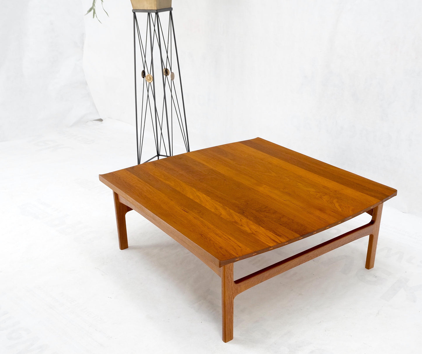 EstablishedLines Rolled Edge Solid Teak Top Square Danish Mid-Century Modern Coffee Table Mint!