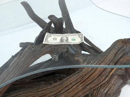 EstablishedLines Amoeba Glass Top Organic Drift Wood Base Coffee Center Table MINT!