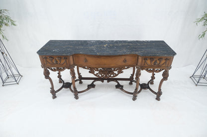 EstablishedLines Antique Dovetailed Inlaid Carved Walnut Marble Top SideBoard Server Buffet MINT!