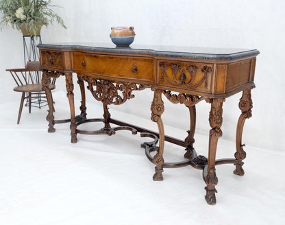 Antique Dovetailed Inlaid Carved Walnut Marble Top SideBoard Server Buffet MINT!