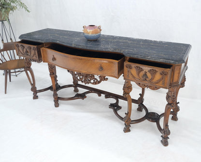 Antique Dovetailed Inlaid Carved Walnut Marble Top SideBoard Server Buffet MINT!